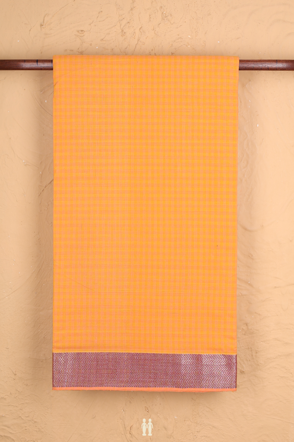 Mangalagiri Cotton Saree In Orange With Stripes Design