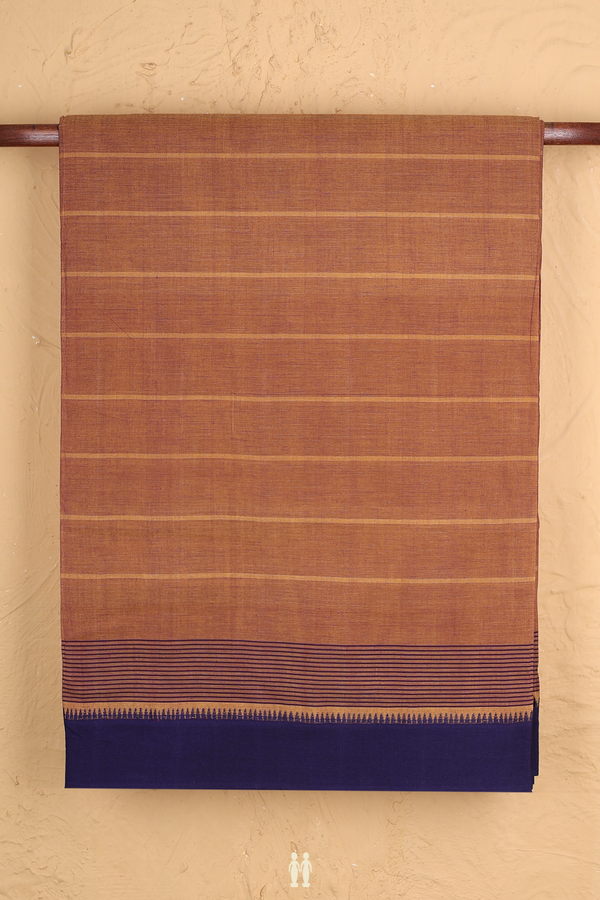 Mangalagiri Cotton Saree In Saddle Brown With Stripes Design