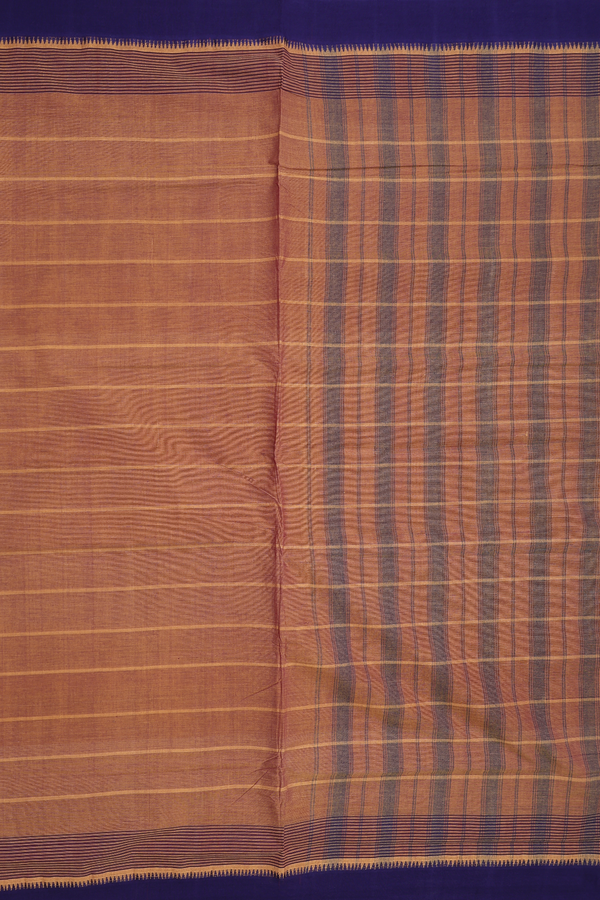 Mangalagiri Cotton Saree In Saddle Brown With Stripes Design