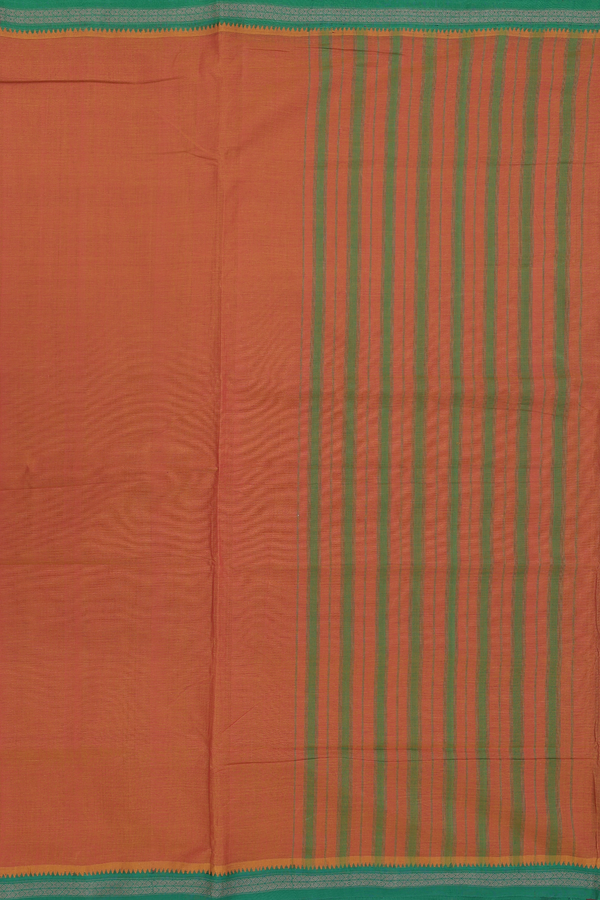 Mangalagiri Cotton Saree In Ginger Orange With Contrast Border