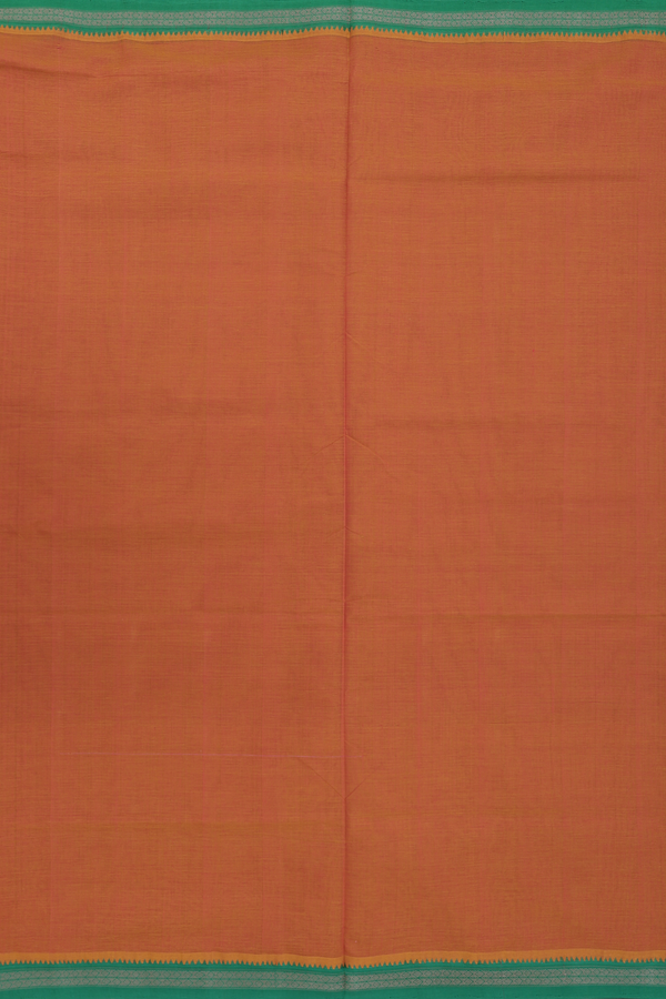 Mangalagiri Cotton Saree In Ginger Orange With Contrast Border