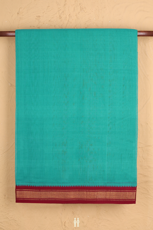 Mangalagiri Cotton Saree In Green With Contrast Border