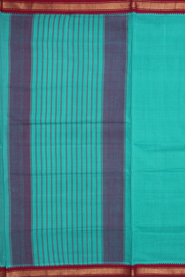Mangalagiri Cotton Saree In Green With Contrast Border