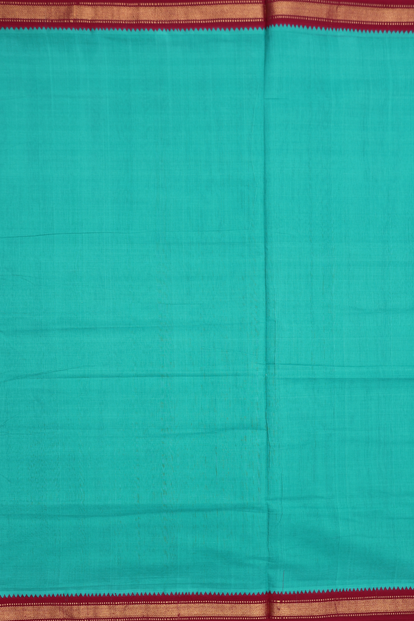 Mangalagiri Cotton Saree In Green With Contrast Border
