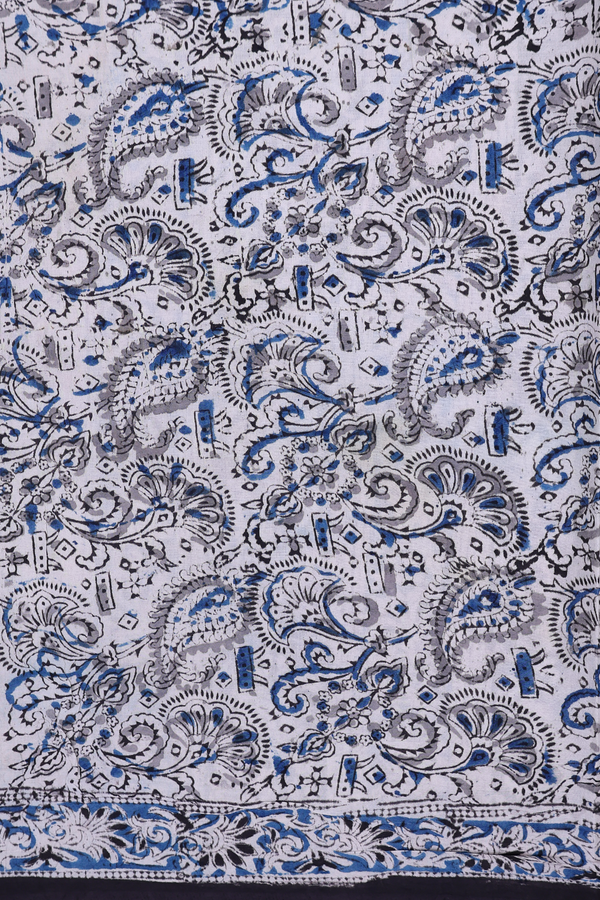 Kalamkari Cotton Saree In Black With Floral Design