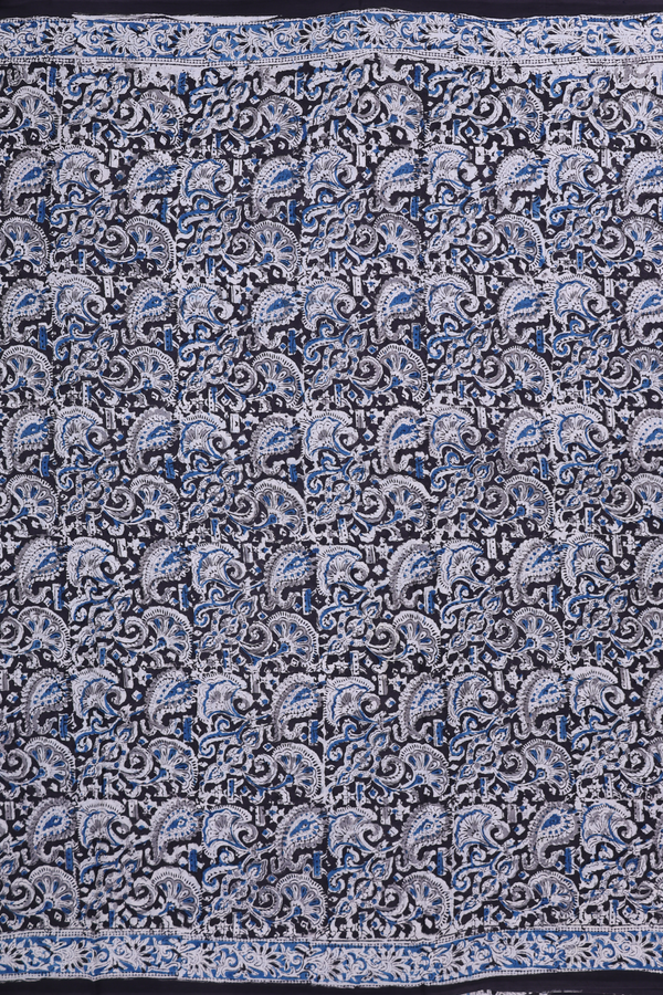 Kalamkari Cotton Saree In Black With Floral Design