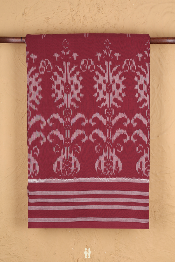 Pochampally Cotton Saree In Burgundy Red With Printed Design