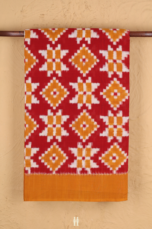Pochampally Cotton Saree In Crimson Red With Printed Design