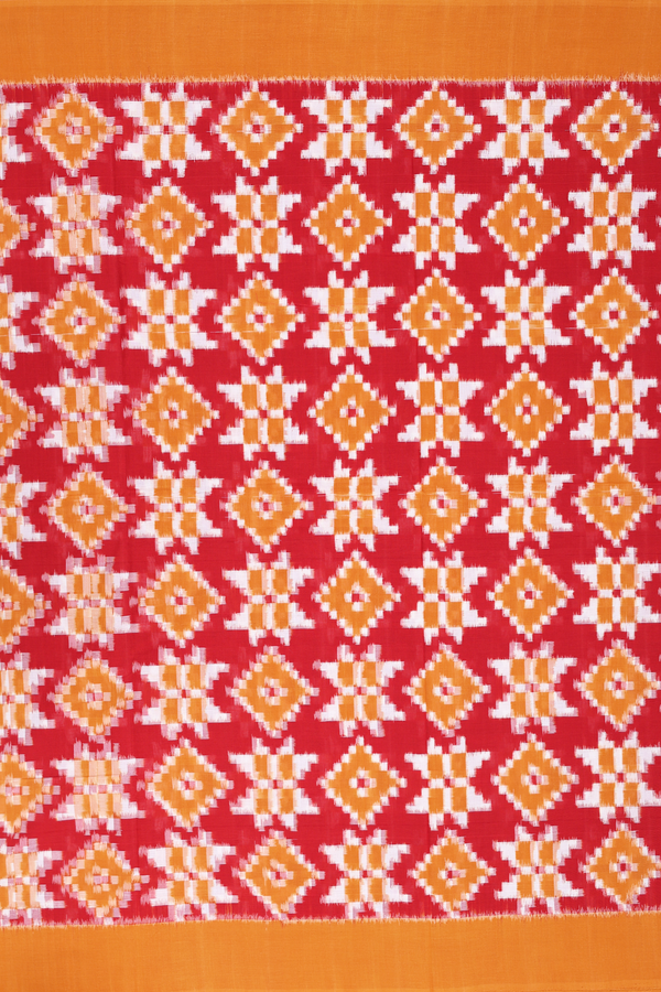 Pochampally Cotton Saree In Crimson Red With Printed Design