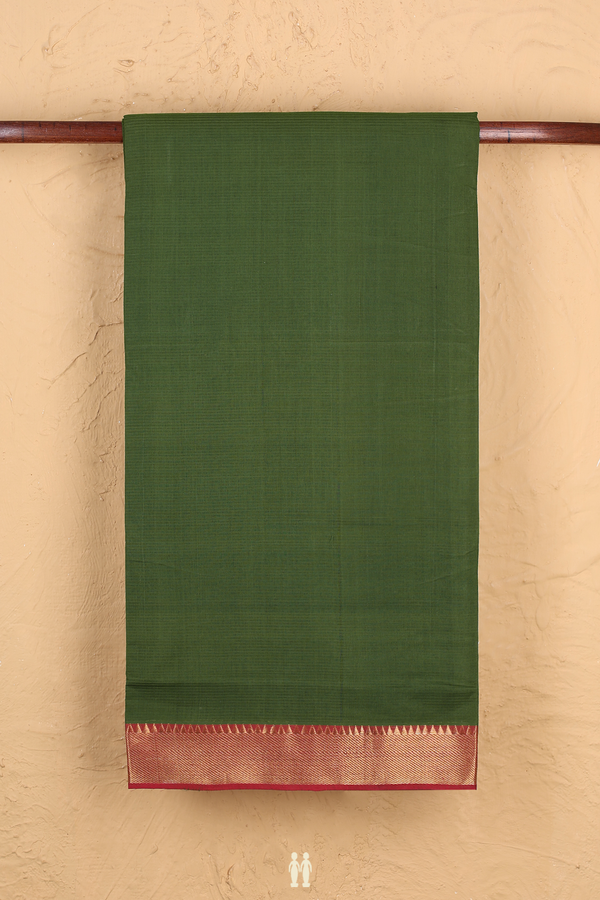 Mangalagiri Cotton Saree In Leaf Green With Contrast Border