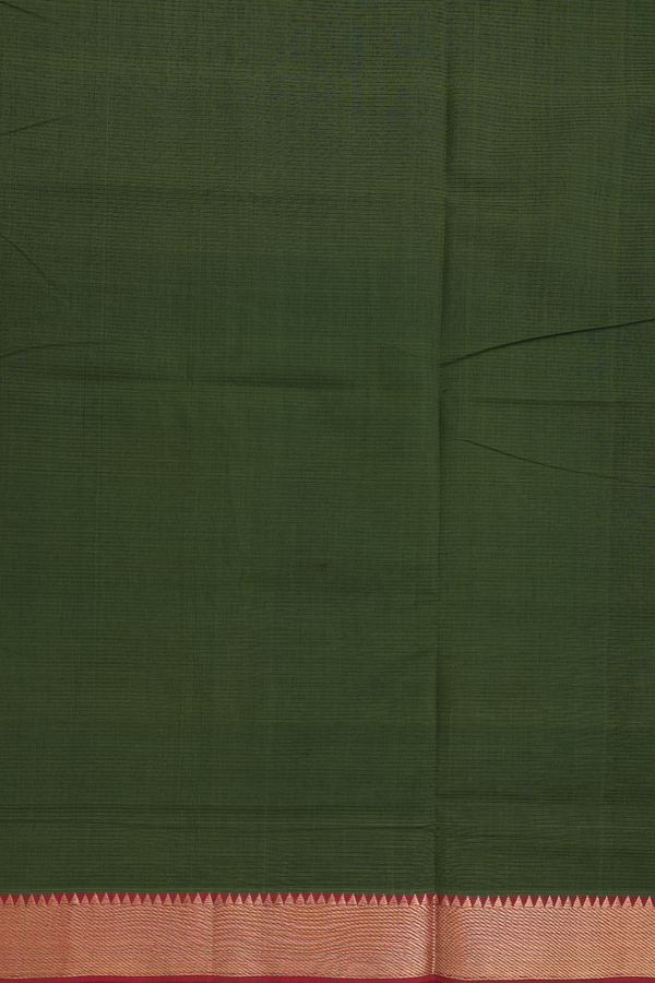 Mangalagiri Cotton Saree In Leaf Green With Contrast Border