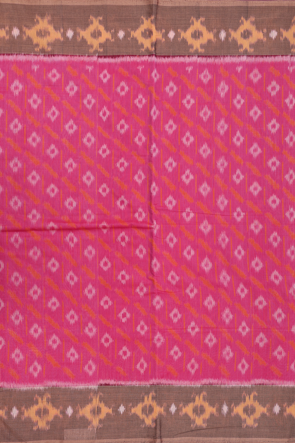 Pochampally Cotton Saree In Punch Pink With Allover Design