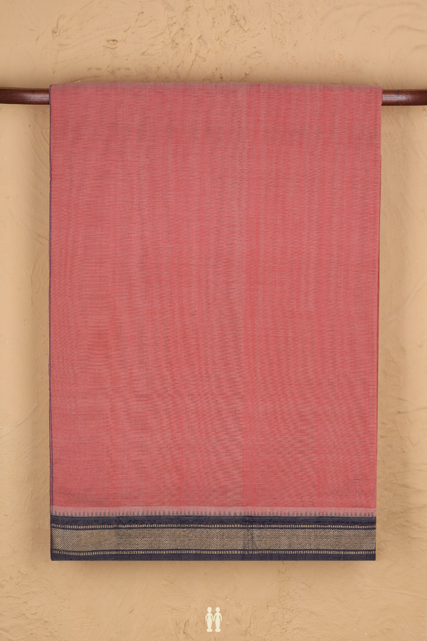 Mangalagiri Cotton Saree In Dusty Red With Contrast Border