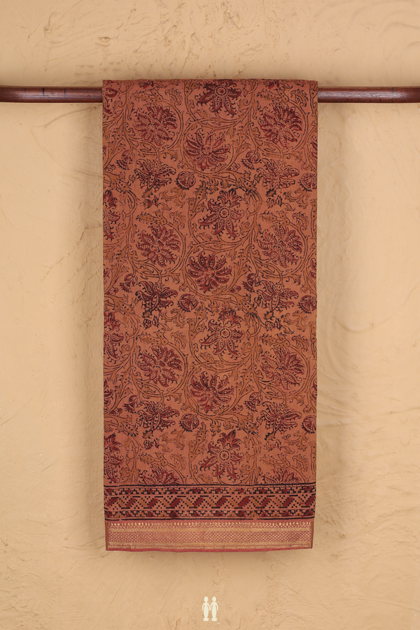 Mangalagiri Cotton Saree In Dusty Red With Printed Design