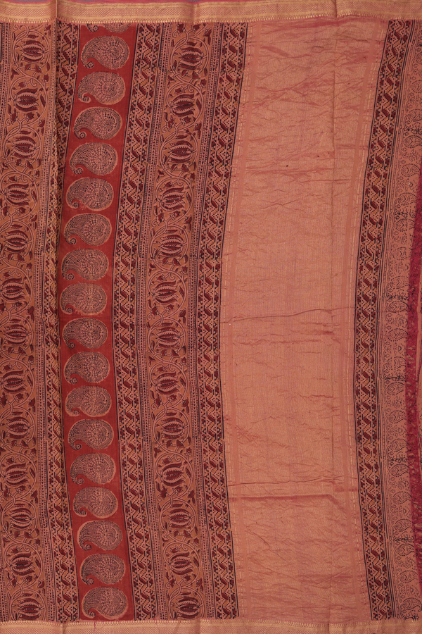 Mangalagiri Cotton Saree In Dusty Red With Printed Design