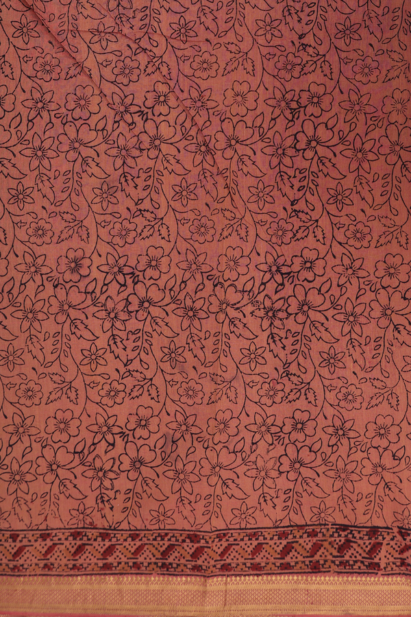 Mangalagiri Cotton Saree In Dusty Red With Printed Design