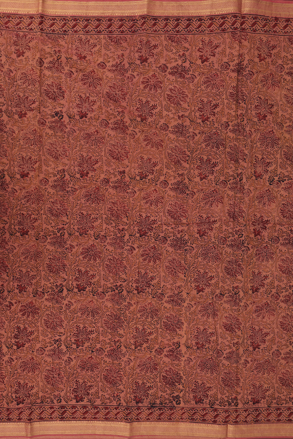 Mangalagiri Cotton Saree In Dusty Red With Printed Design