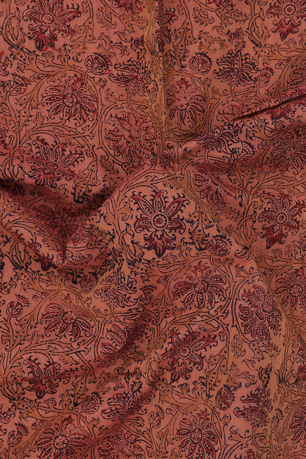Mangalagiri Cotton Saree In Dusty Red With Printed Design