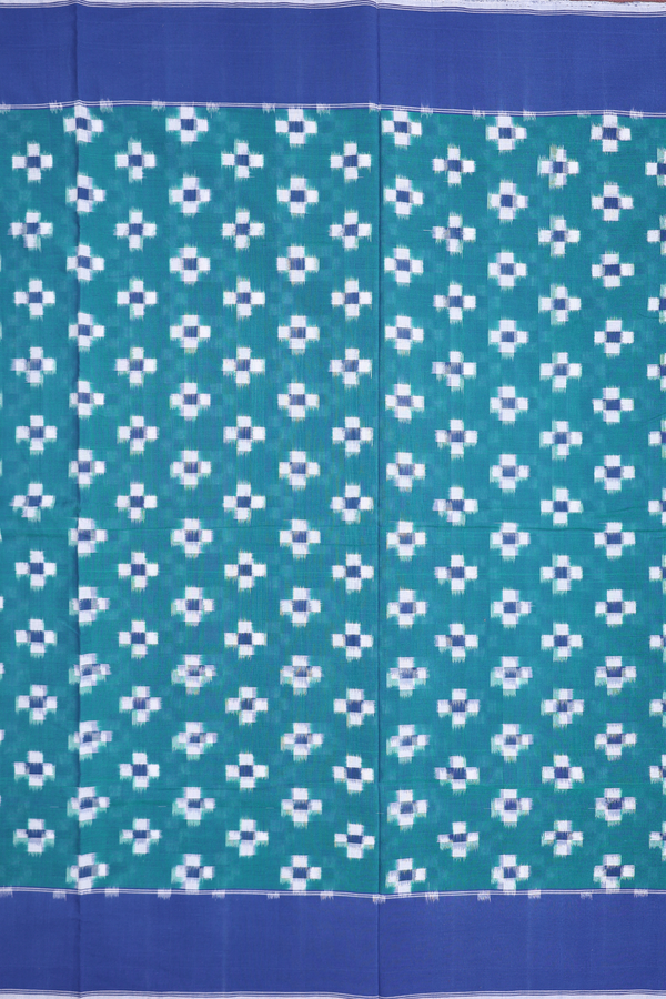 Pochampally Cotton Saree In Teal Blue With Allover Buttas