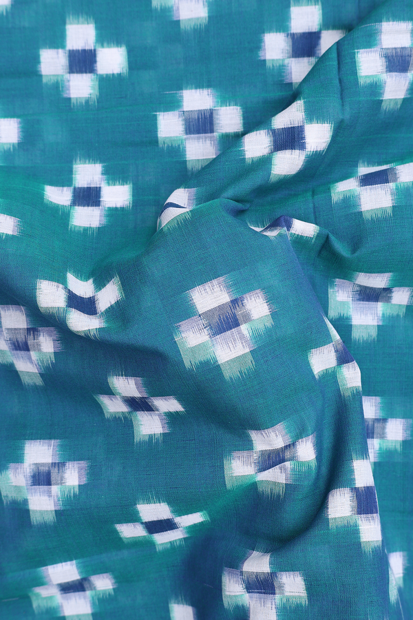 Pochampally Cotton Saree In Teal Blue With Allover Buttas