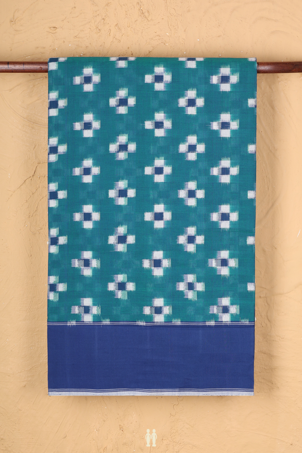Pochampally Cotton Saree In Teal Blue With Allover Buttas