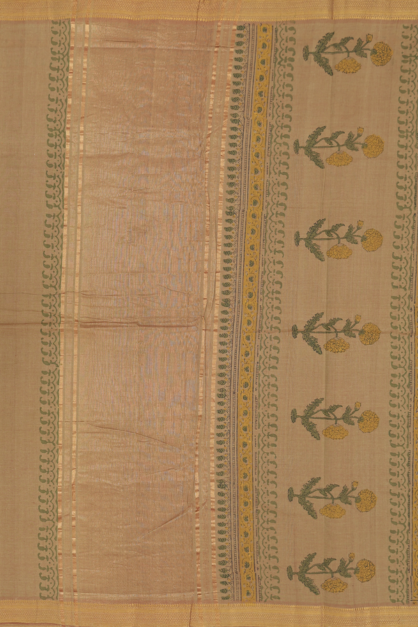 Mangalagiri Cotton Saree Greenish Brown With Floral Design