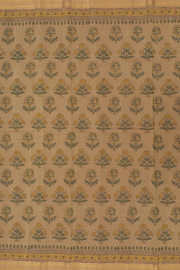 Mangalagiri Cotton Saree Greenish Brown With Floral Design