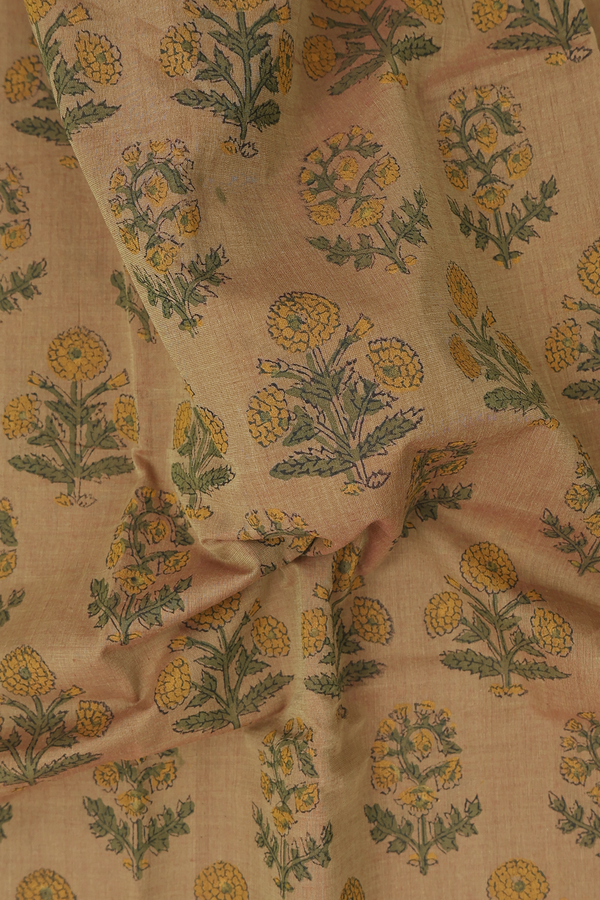 Mangalagiri Cotton Saree Greenish Brown With Floral Design