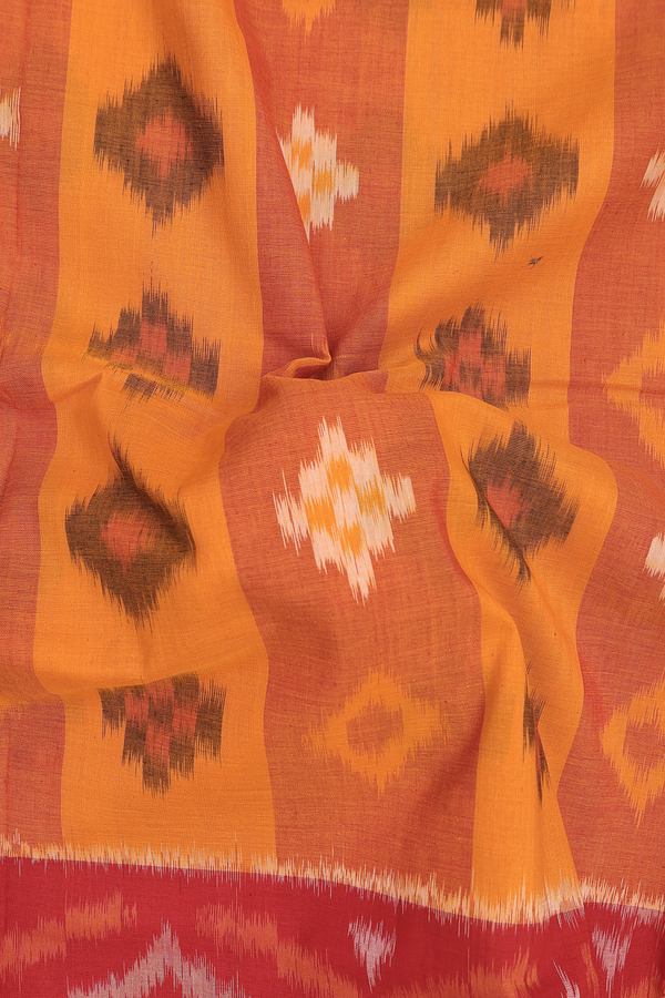 Pochampally Cotton Saree In Red And Orange With Stripes Design