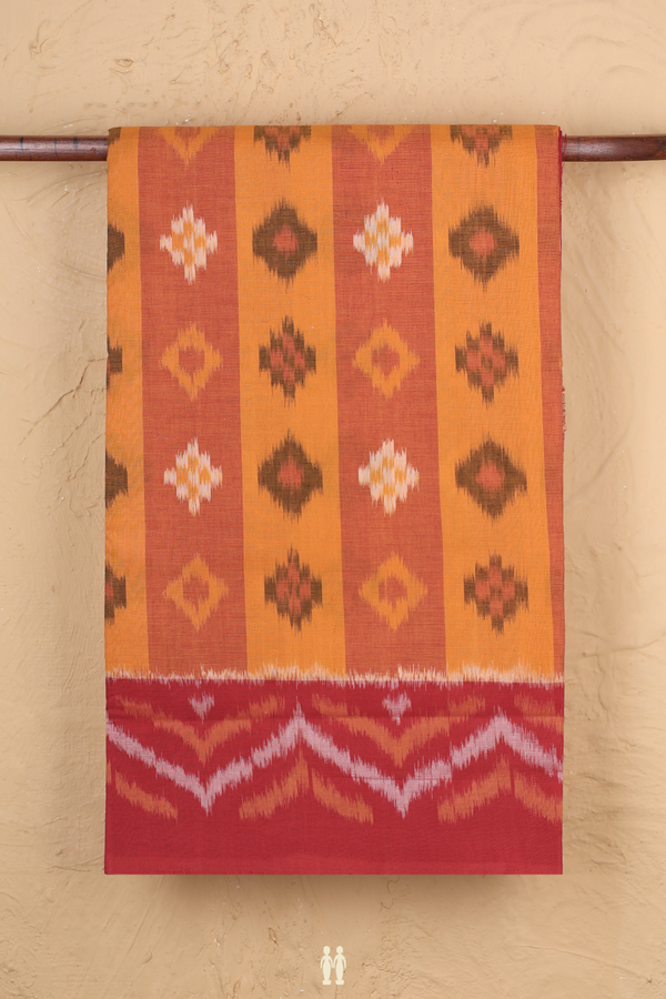 Pochampally Cotton Saree In Red And Orange With Stripes Design