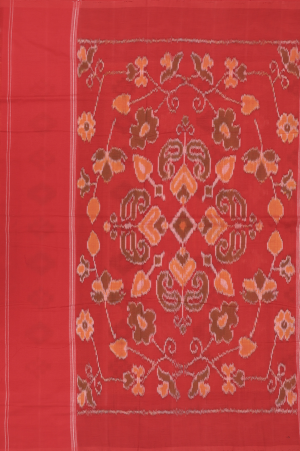 Pochampally Cotton Saree In Red And Orange With Stripes Design