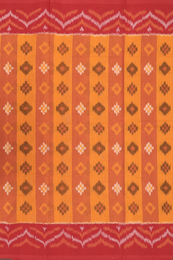 Pochampally Cotton Saree In Red And Orange With Stripes Design