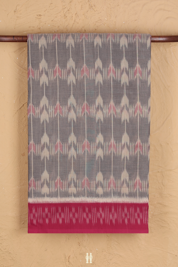 Pochampally Cotton Saree In Grey With Ikat Design