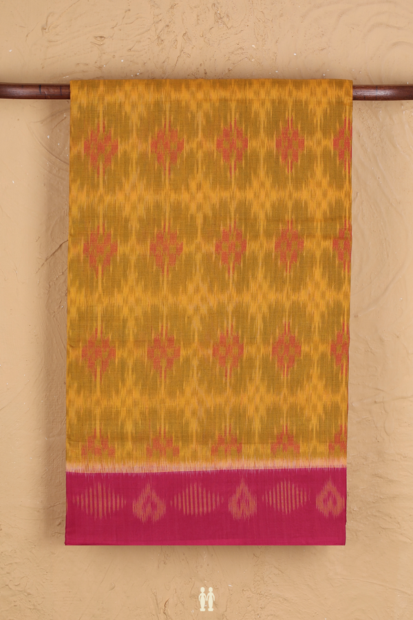 Pochampally Cotton Saree In Yellow With Allover Design