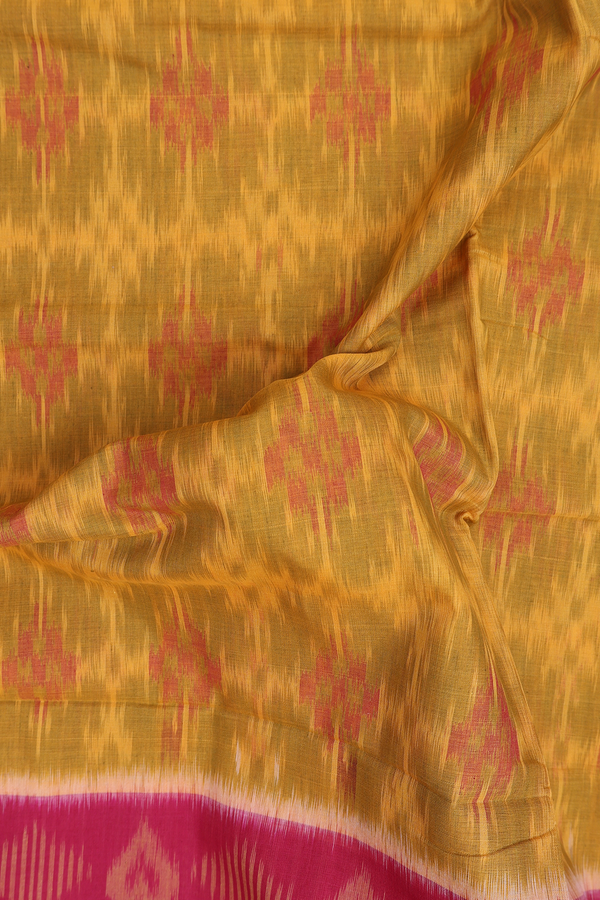 Pochampally Cotton Saree In Yellow With Allover Design
