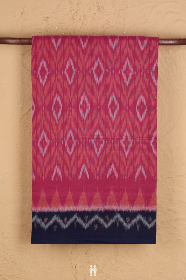 Pochampally Cotton Saree In Rose Red With Diamond Design