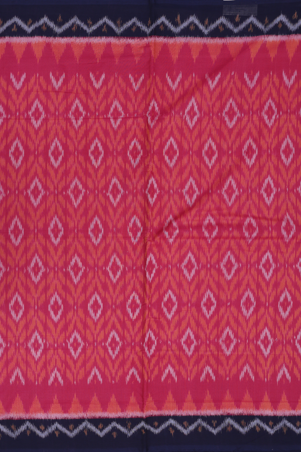 Pochampally Cotton Saree In Rose Red With Diamond Design