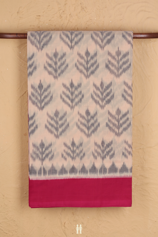 Pochampally Cotton Saree In Cream With Ikat Design