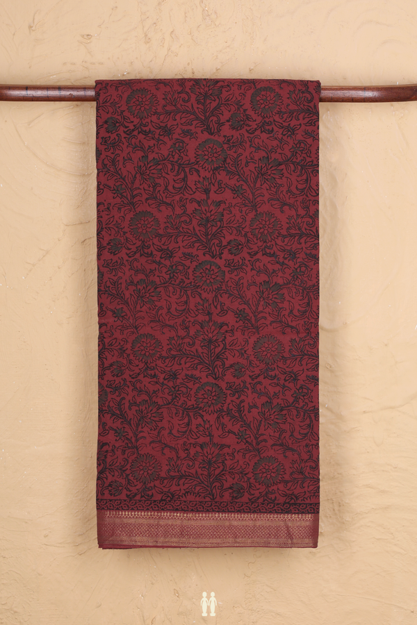 Printed Mangalagiri Cotton Saree In Red With Floral Design