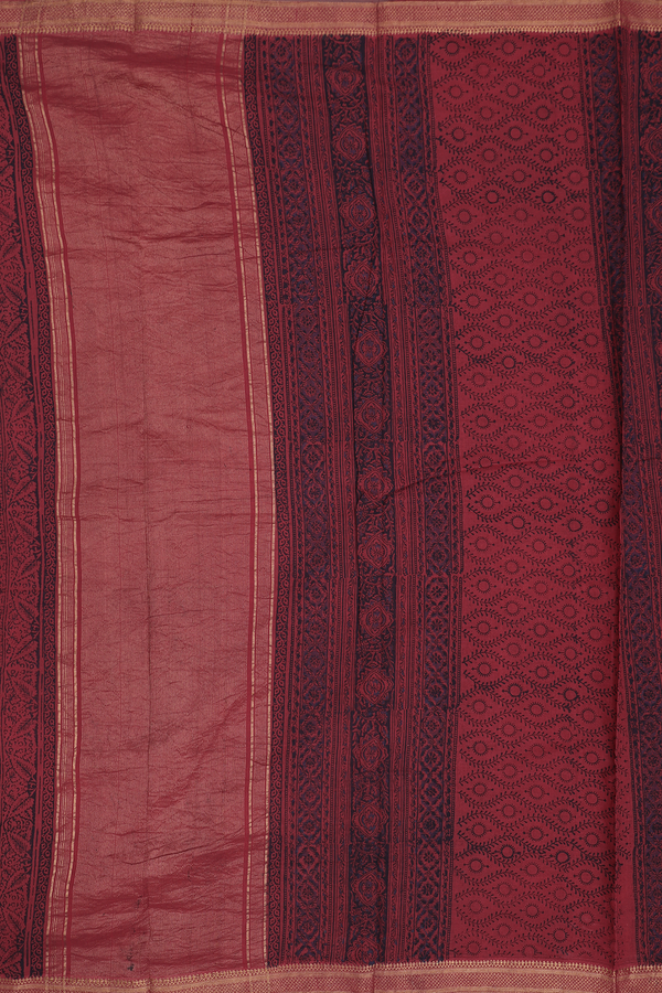 Printed Mangalagiri Cotton Saree In Red With Floral Design