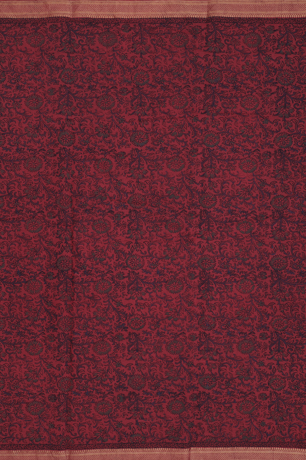 Printed Mangalagiri Cotton Saree In Red With Floral Design