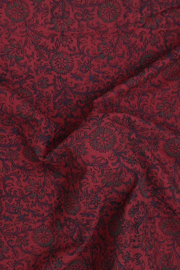 Printed Mangalagiri Cotton Saree In Red With Floral Design