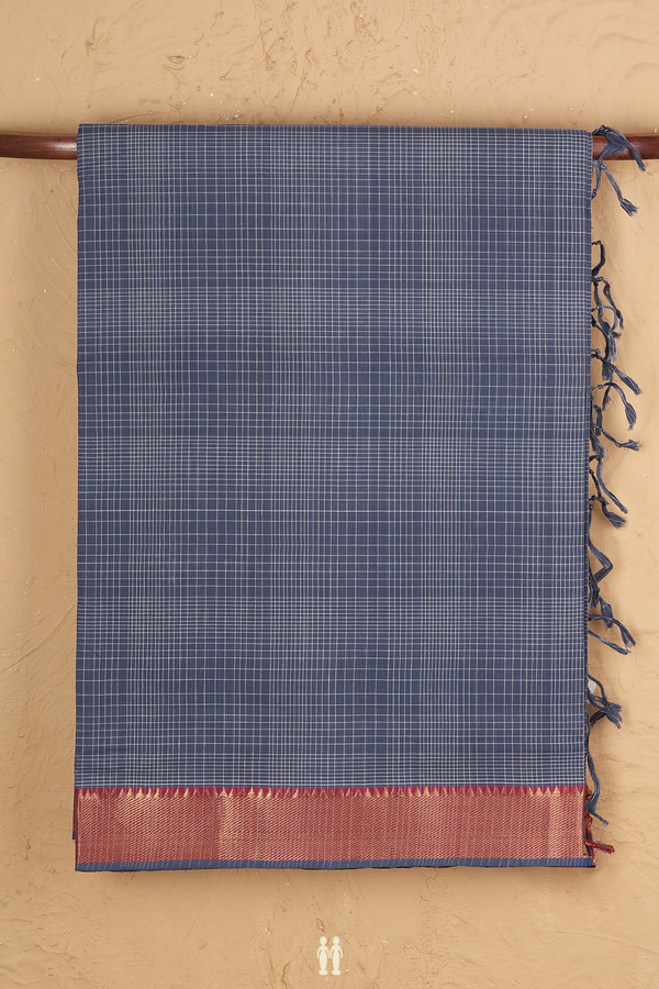 Mangalagiri Cotton Saree In Capri Blue With Checks Design