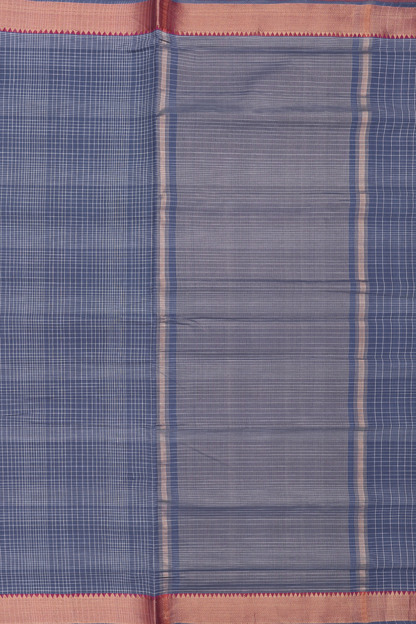 Mangalagiri Cotton Saree In Capri Blue With Checks Design