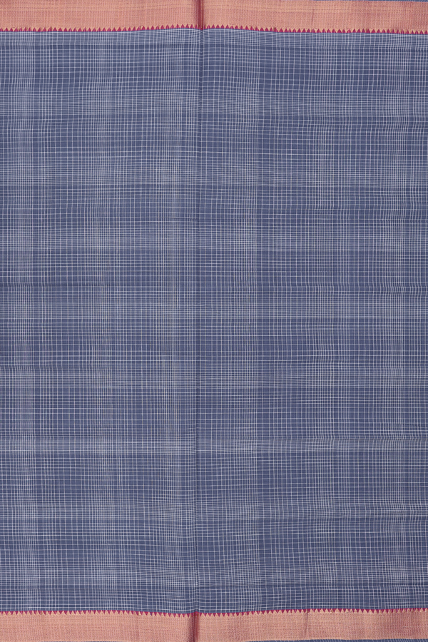 Mangalagiri Cotton Saree In Capri Blue With Checks Design