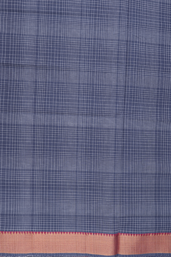 Mangalagiri Cotton Saree In Capri Blue With Checks Design