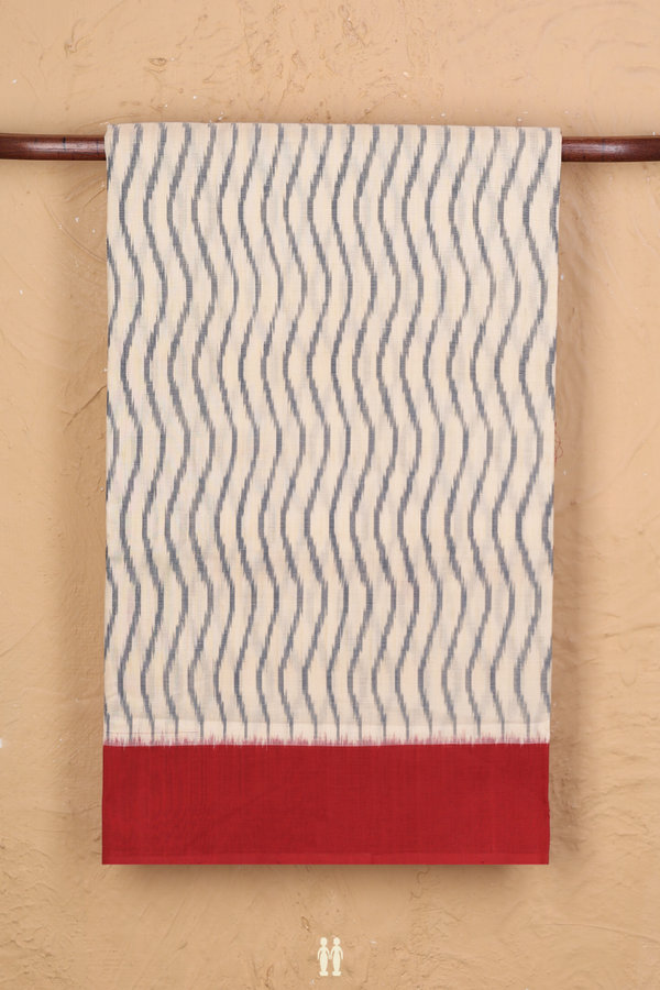 Pochampally Cotton Saree In Ivory With Chevron Design