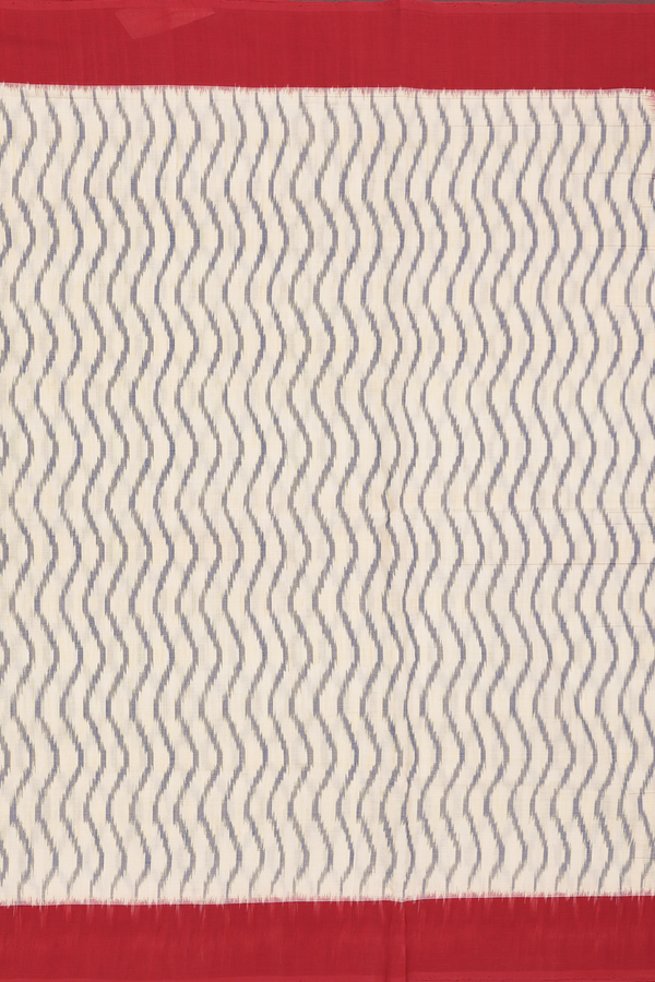 Pochampally Cotton Saree In Ivory With Chevron Design