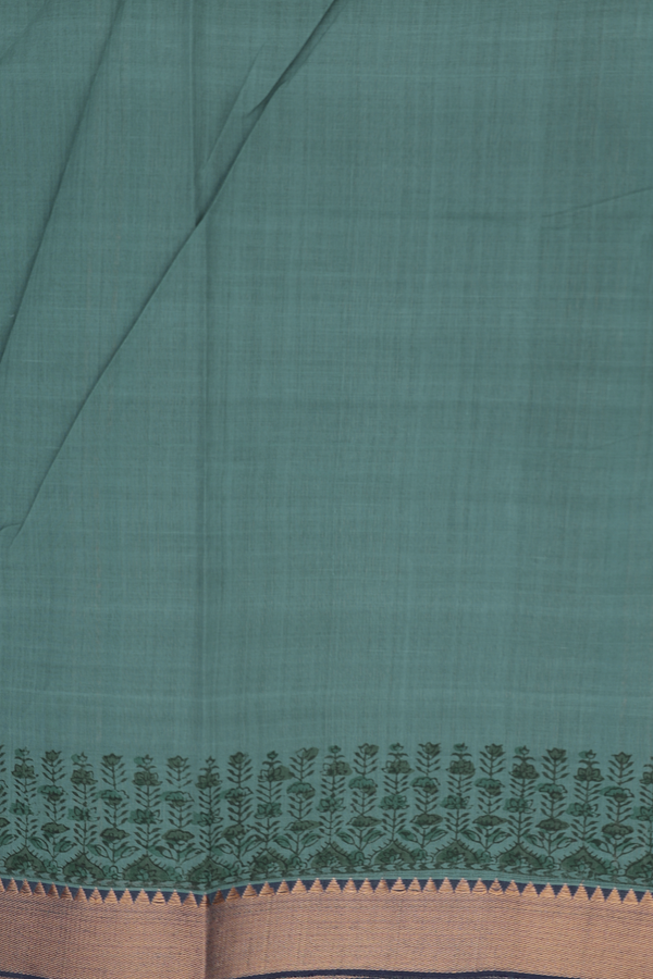 Mangalagiri Cotton Saree In Pine Green With Floral Buttas