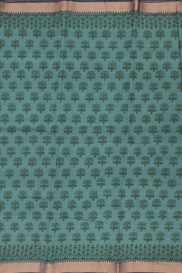 Mangalagiri Cotton Saree In Pine Green With Floral Buttas
